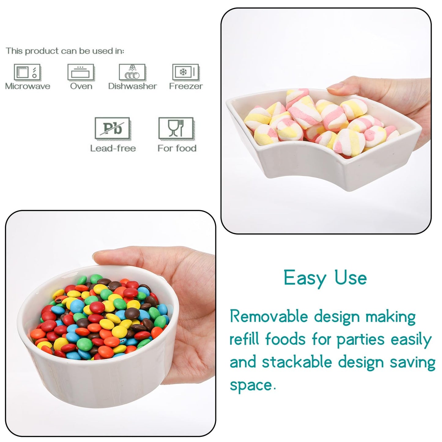 Lyellfe Divided Serving Dish Lazy Susan, 360° Rotatable Porcelain Appetizer Snack Tray Platter for Fruit, Veggies, Candy, Relish Tray for Christmas Thanksgiving Party, 5 Removable Compartment, White