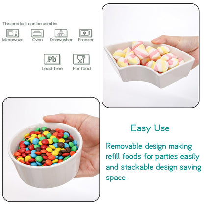 Lyellfe Divided Serving Dish Lazy Susan, 360° Rotatable Porcelain Appetizer Snack Tray Platter for Fruit, Veggies, Candy, Relish Tray for Christmas Thanksgiving Party, 5 Removable Compartment, White