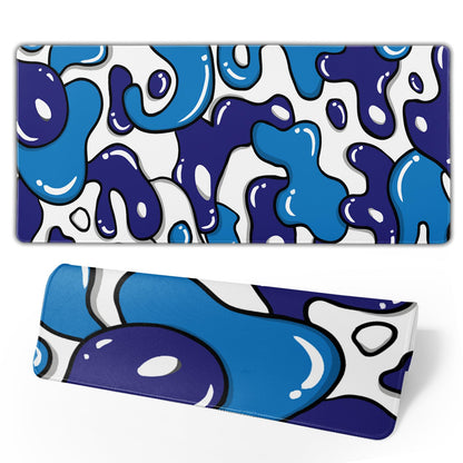 Navy Blue White Gaming Mouse Pad XL 31.5”x11.8” Anime Cool Desk Pad Geometric Japanese Desk Mat Non-Slip Rubber Base Stitched Edge Extended Keyboard PC Computer Pad Gaming for Home Office Work Desktop