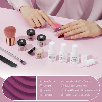 AZUREBEAUTY 31 Pcs Dip Powder Nail Kit 20 Colors Glitter Nude Brown Pink White Gray Dip Powder Liquid Set with Top/Base Coat Activator for French Nails Art Manicure DIY Salon Women Valentine's Gift