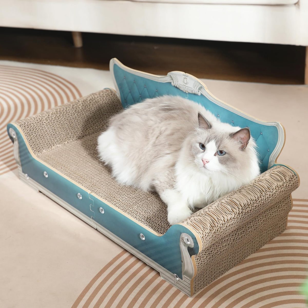 Kidding Pets Cat Sofa Shape Scratch Pad for Large Medium Small Indoor Cats,Larger-Sized Recyclable Reversible Cardboard Cat Couch for Resting Claw Grinding and Playing