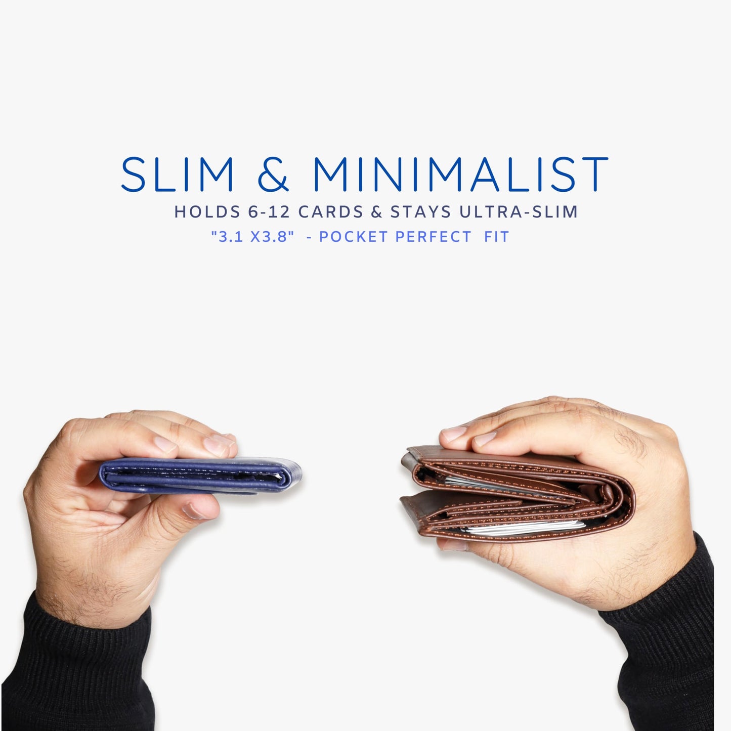 DEERHANDMADE Slim Wallets for men | handmade Modern Minimalist front Pocket wallets | 6-12 Cards Geniune leather rfid wallet for men | Gift wallets with magnatic closure (Premium, Royal Blue)