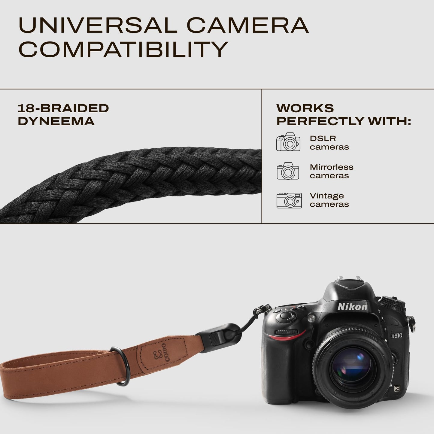 C Coiro Leather Camera Wrist Strap with Quick Release for Photographers, Adjustable Camera Hand Strap Compatible with for Sony, Nikon, Canon, SLR Mirrorless Digital Cameras, Brown