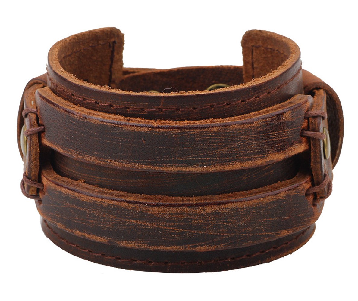 Hamoery Men Leather Bracelet Punk Braided Rope Alloy Bracelet Bangle Wristband