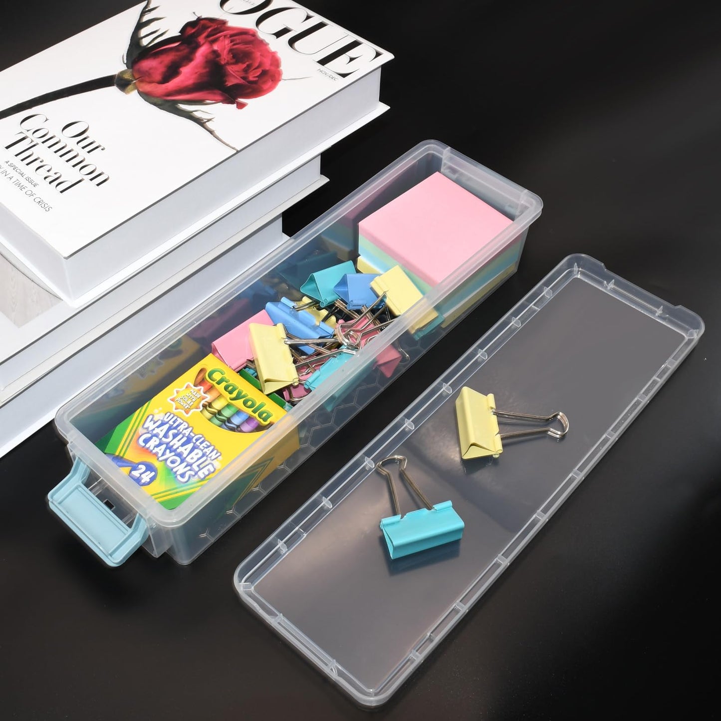 Chistepper 4 Packs Extra Long Pencil Box Large Capacity Pencil Case Clear Plastic Storage Container Long Paint Brush Storage Box Plastic Pencil Holder with Latching Lids (4)