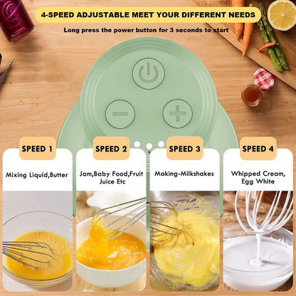 4-in-1 Electric Hand Mixer, Electric Whisk, Mini Onion Chopper 10Oz, Small Cordless Hand Blender, Milk Frother Wand for Coffee, Matcha, 4 Speed Rechargeable Food Processor for Baby Food Maker