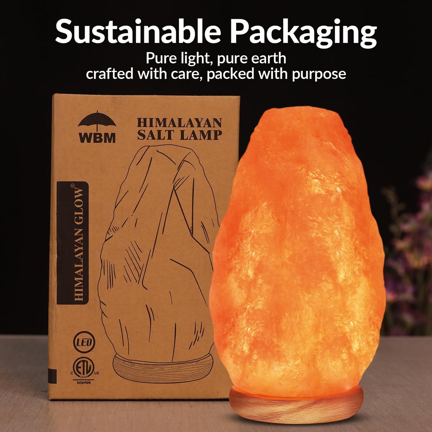 WBM Salt Lamp - USB Himalayan Salt Lamp with Touch Dimmer Control, Natural Pink Crystal, 5-7 lbs, Wooden Base, LED Bulb, Room Decor, Home Decor, Relaxation, Ambiance, Gift