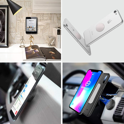 Mount Metal Plate with Adhesive for Magnetic Cradle-Less Mount by WixGear - X4 Pack 2 Rectangle and 2 Round (Compatible with Magnetic mounts) (Black)
