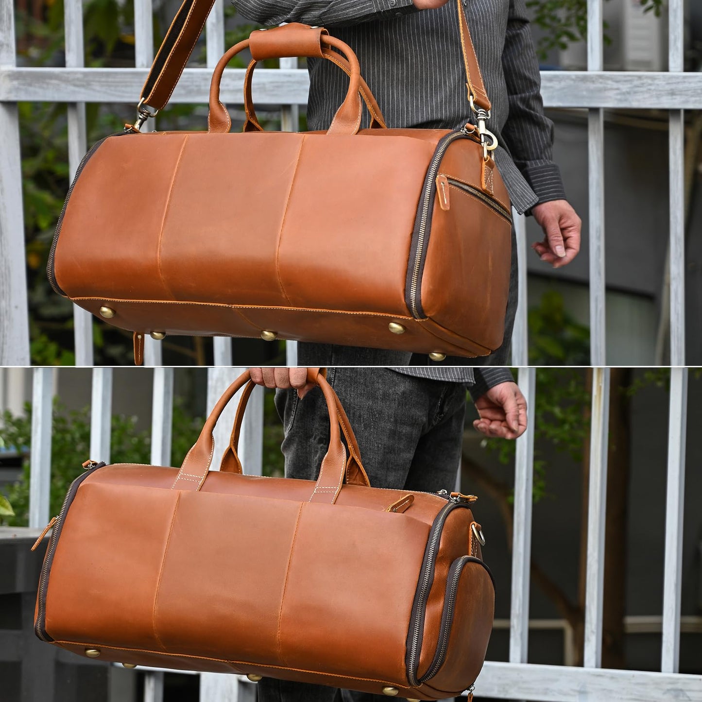 Men's Carry On Garment Bag, Convertible Garment Bag Full Grain Leather Duffle Bags with Shoe Pouch, 2 in 1 Hanging Suitcase Suit Travel Bags