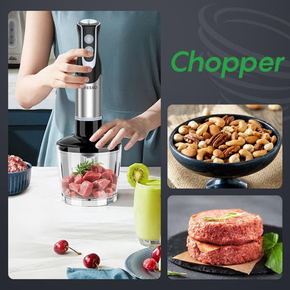Immersion Blender Handheld, Stainless Steel Hand Electric Stick Mixer with 12-Speeds & Turbo Mode, Powerful 500W Emulsion Blender with Beaker, Chopper & Whisk for Smoothie, Puree, Baby Food