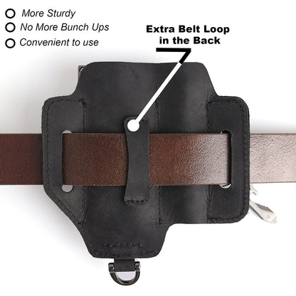 Topstache Leather Multitool Sheath,EDC Belt Organizer for Work and Daily Use,Leatherman Sheath,EDC Pocket Organizer for Flashlight and Multitool,Gifts for Men,Leather Sheath for Multitool,Black