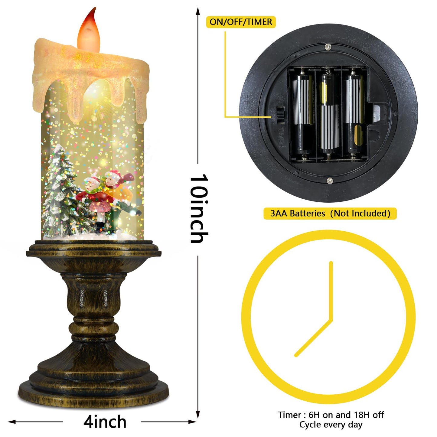 AOMIL Christmas Flameless Candles, Flickering LED Candles with Timer, Snow Globe Candle Lights for Christmas Decorations