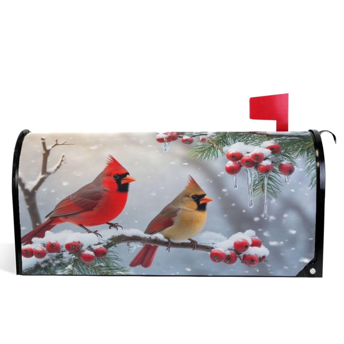 Winter Cardinal Birds Magnetic Mailbox Covers Christmas Snow Berry Mailbox Cover Over Size Full Magnet Garden Yard Porch Mail Boxes Cover Holiday Decorations 25" L x 21" W