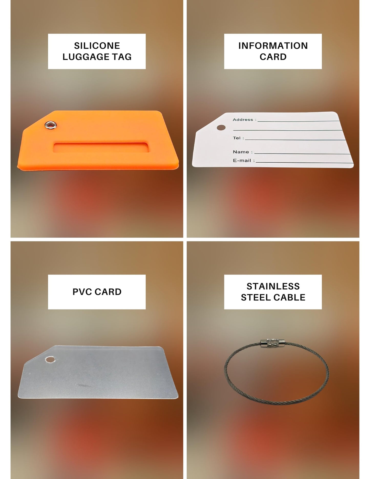 5 Pack Silicone Luggage Tag with Stainless Loop and Name Id Card, Perfect for Suitcases, Handbags and Luggage