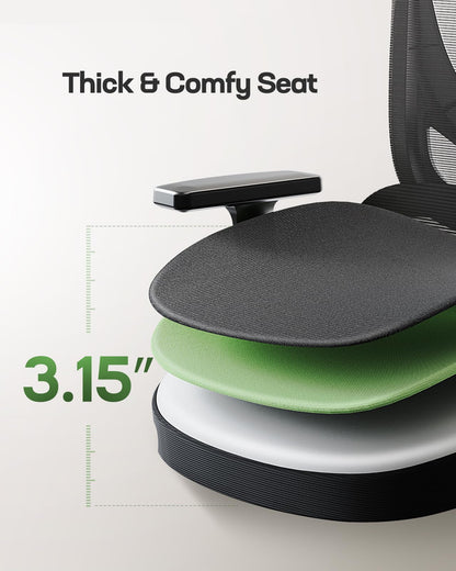 Marsail Ergonomic Office Chair Desk Chair,Gaming Chair with Height Adjustable Lumbar Support,Breathable Mesh Seat Adjustable Swivel Rolling Home Executive, Adjustable Armrest& 2D Headrest,Black