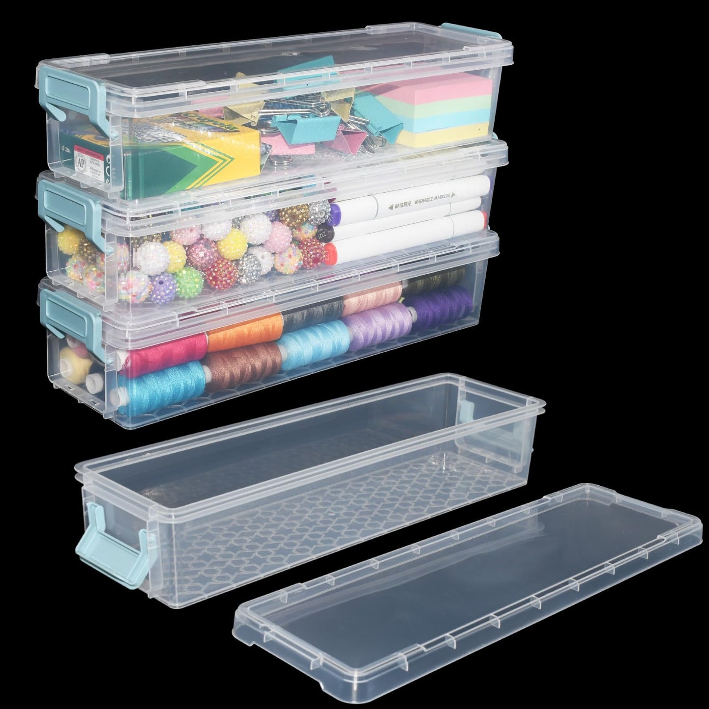 Chistepper 4 Packs Extra Long Pencil Box Large Capacity Pencil Case Clear Plastic Storage Container Long Paint Brush Storage Box Plastic Pencil Holder with Latching Lids (4)