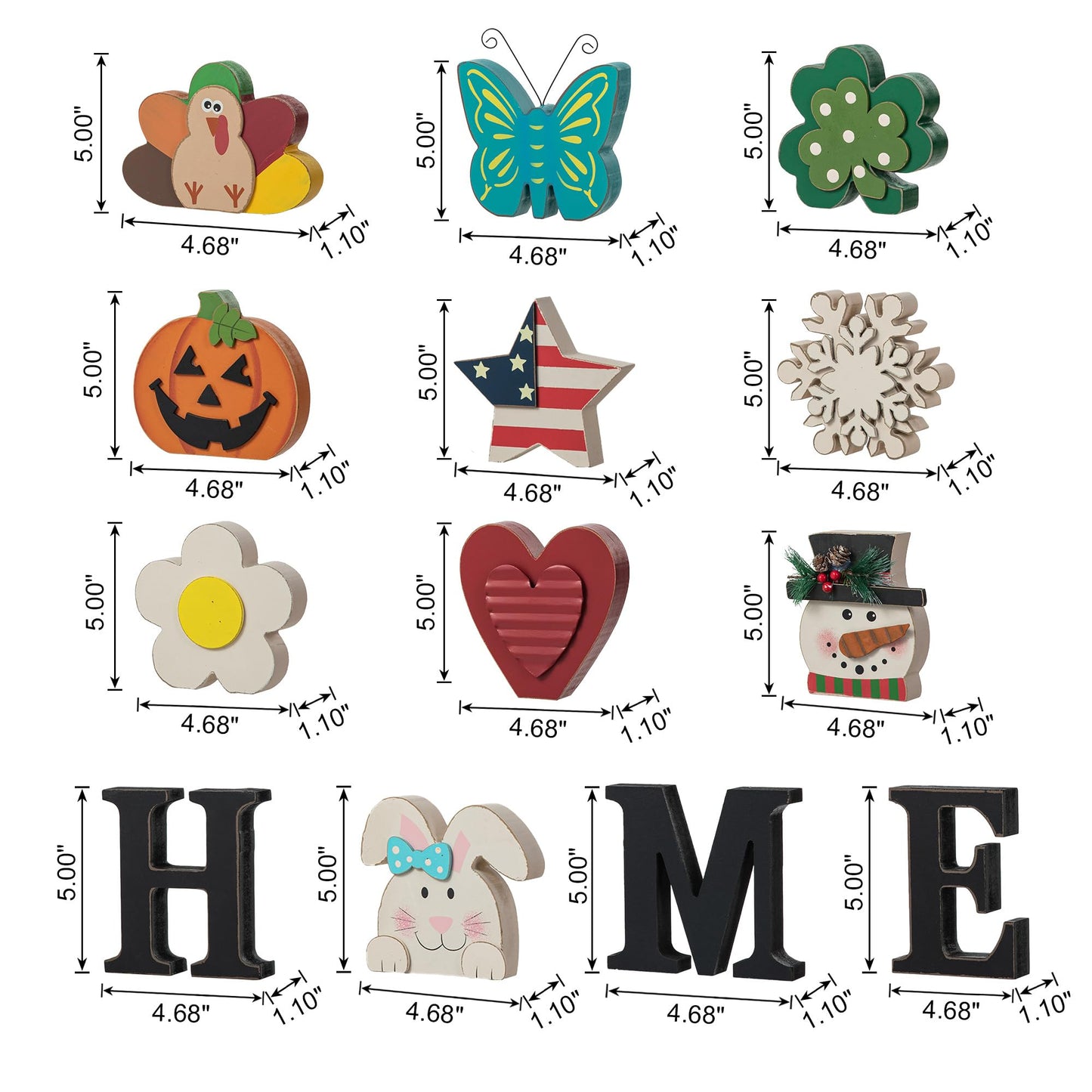 Glitzhome Interchangeable Home Table Signs with 13 Pcs Seasonal Icons, Wooden Changeable Home Sign for Holiday Decor, HOME Letter Sign Ornaments Set Interchangeable Holiday Decorative Shelf Blocks