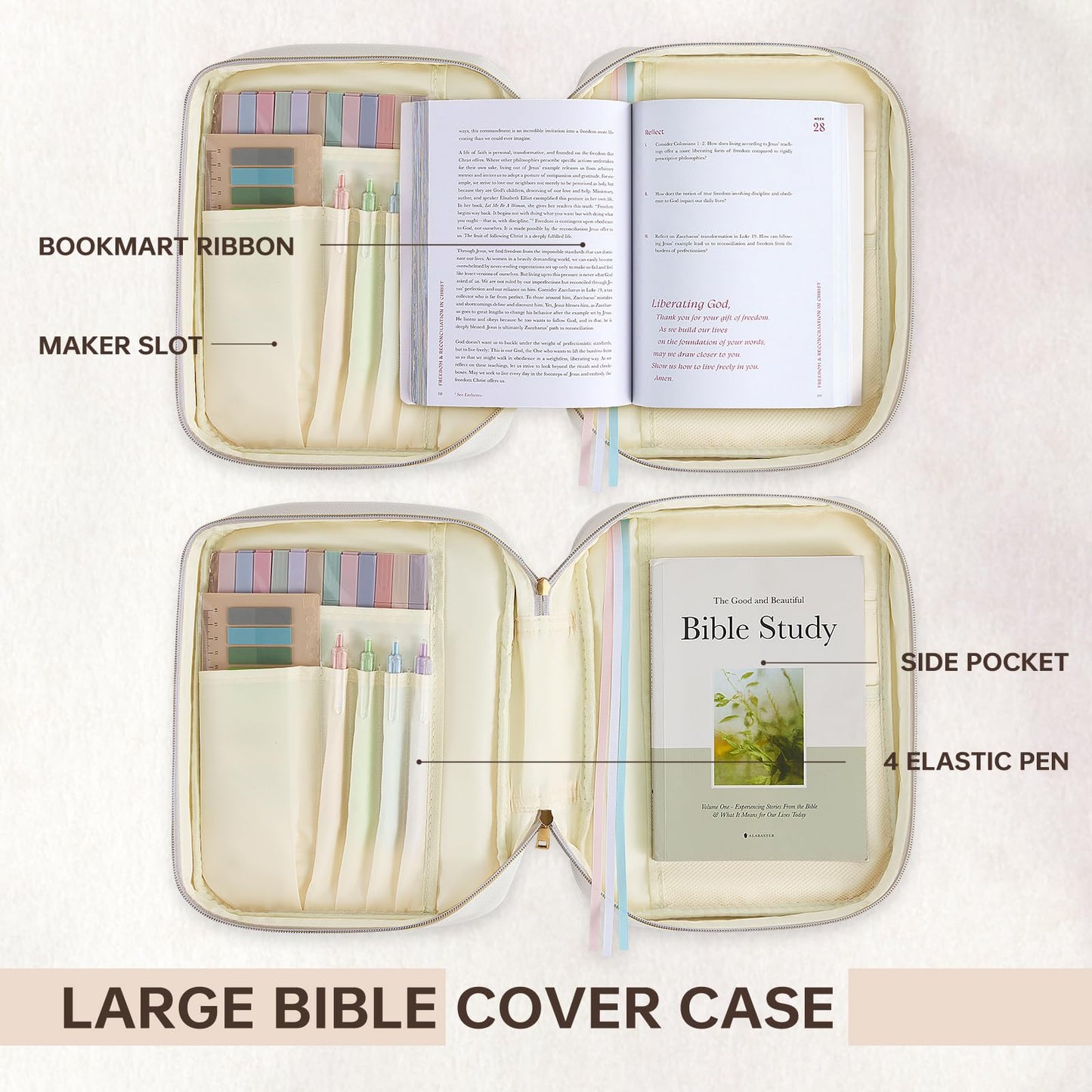 PPeen Bible Cover Case for Women Large Bible Cover Bag Quilted Bible Carrying Case for Girls Bible Study Supplies Accessories Christian Gifts for Women (Pink Floral, Large)