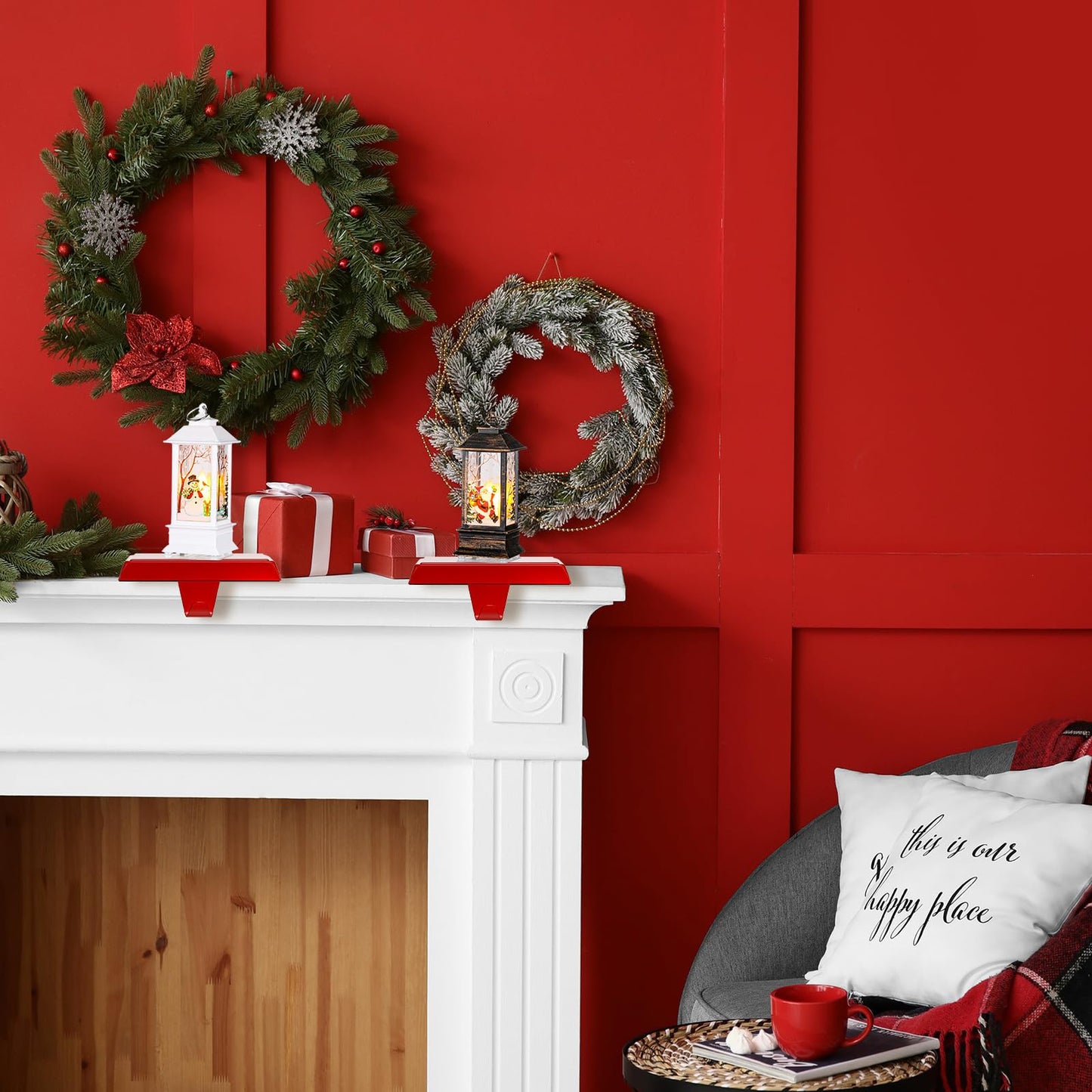Ceenna 6 Sets Christmas Stocking Holders for Mantle with LED Light Xmas Stocking Fireplace Hooks Hanger Christmas Decoration for Fireplace Mantle