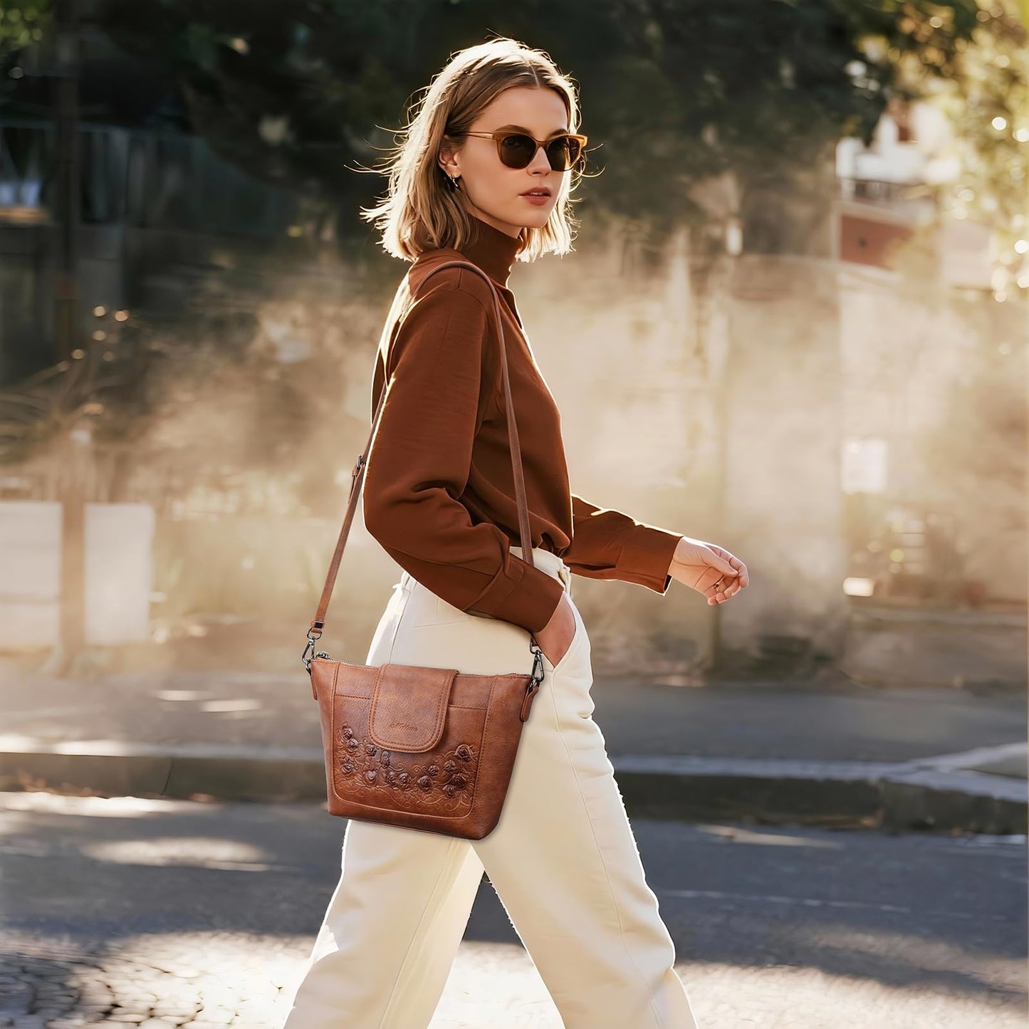 MEITRUE Crossbody Bags for Women Vegan Leather Multi-Pockets Purses Vintage Ladies Small Shoulder Bag