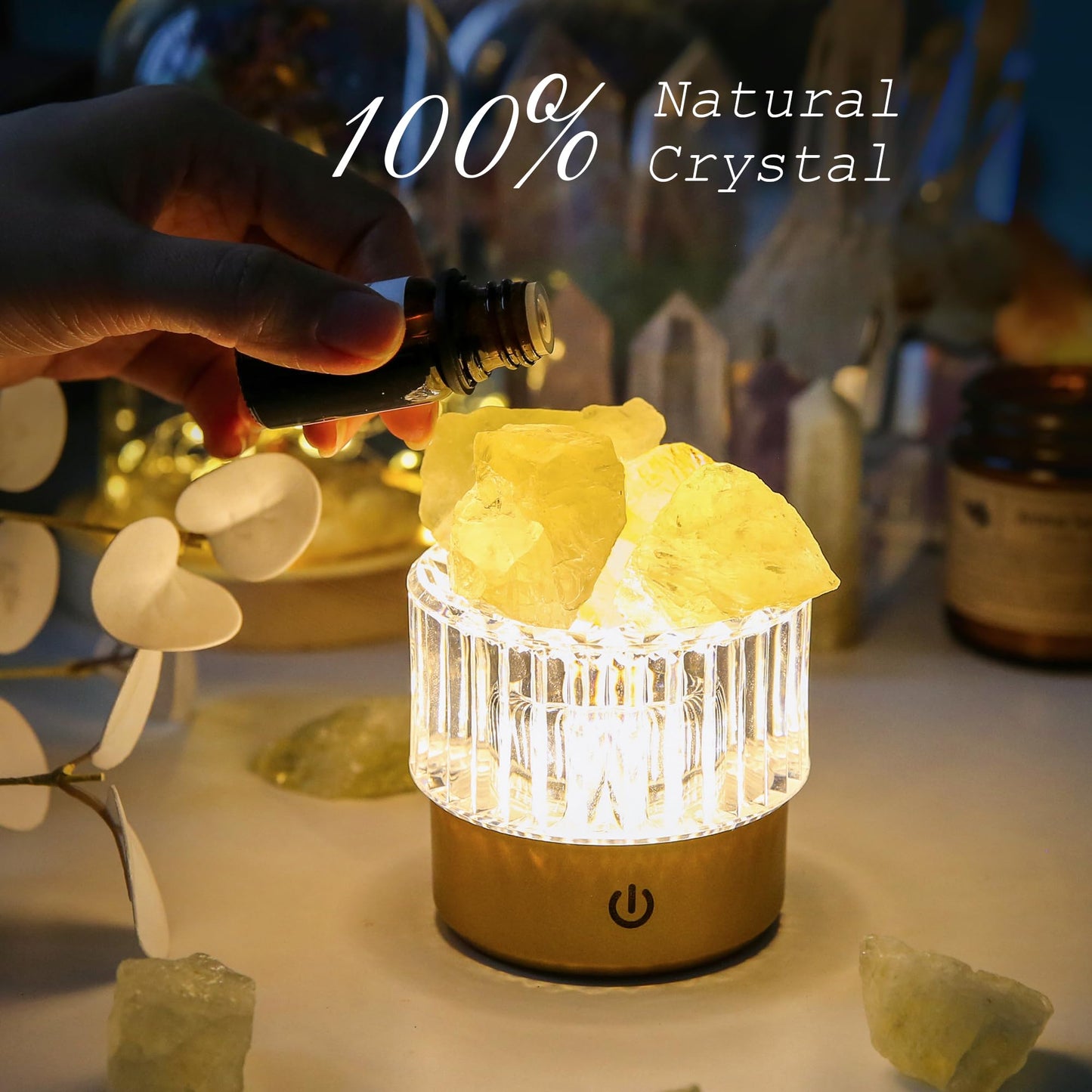 MYDAYS&DESIGN Yellow Crystal Lamp Natural Citrine Lamp, LED Light Dimmer with 3 Levels Cordless, Rocks Lamp Night Light Rechargeable for Room Home Decor Relaxation Ambiance (Yellow)
