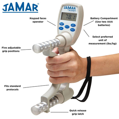 Jamar Smart Hand Dynamometer, Digital Lightweight Max Force Indicator to Measure Hand & Grip Strength, Cordless Device with Wireless Connection to Mobile App, Easy Squeeze Adjustable Evaluation Tool