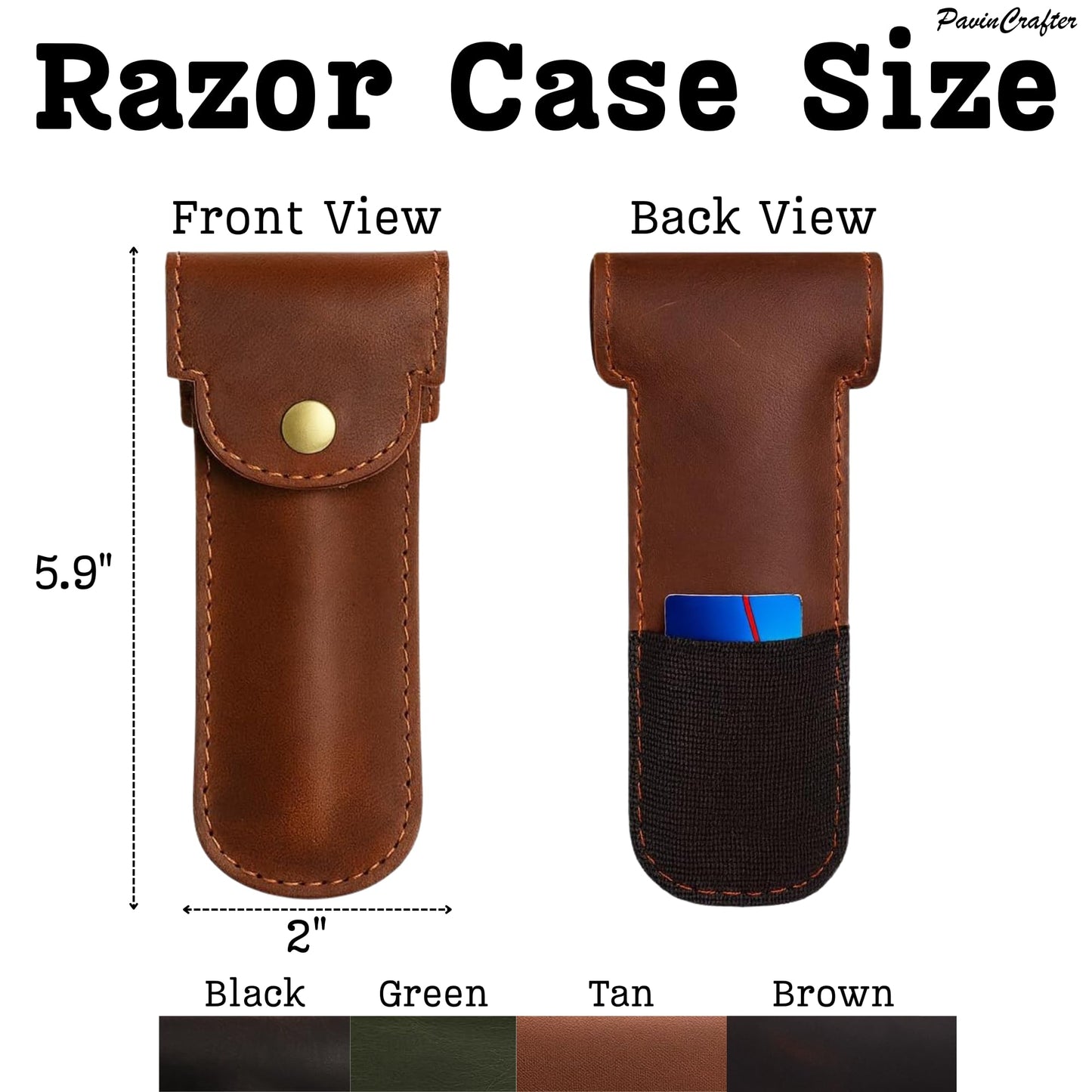 PavinCrafter Full Grain Leather Razor Cover | Double Edge Razor Case | Handmade Safety Razor Protector Sheath for Travel & Storage | Barber Shaving Accessory for Men – Tan