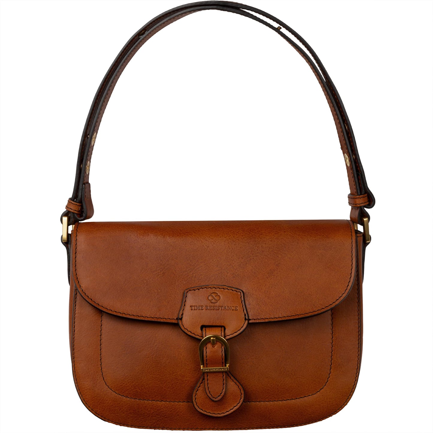Time Resistance Leather Shoulder Bag – Saddle Bag with Magnetic Closure - Leather Handbag for Women (Cognac Brown)