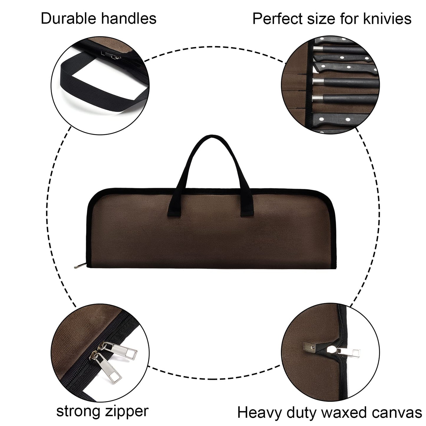 QEES Knife Roll,Heavy Duty Knife Bag,Waxed Canvas knife Case with 4 Slots For Knives & Kitchen Tools,Chef Knife Bag With Handle.Portable Knife Roll Bag For Chefs Culinary Traveling.Knives Pouch