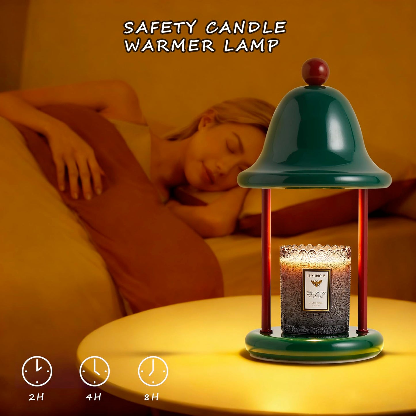 Mahbahole Bell Candle Warmer Lamp with Timer Dimmable, Bedroom House Office Aesthetic Living Girls Room New Home Decor, Christmas Birthday New Year Gifts for Women Mom - Green & Red