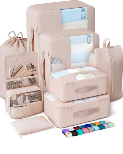 Veken 8 Set Packing Cubes for Travel, Beach Vacation Essentials Accessories for Cruise Ship, Suitcase Organizer Bags for Luggage with Hanging Toiletry & Shoe Bag, Birthday Gifts for Women Mom Her