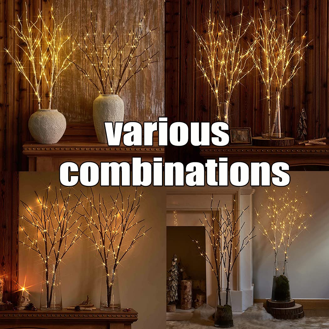 Fudios Lighted Branches with Timer Battery Operated 30IN Tall Birch Twig Lights for Vase 100 LED Outdoor and Indoor Holiday Winter Decor 2Set