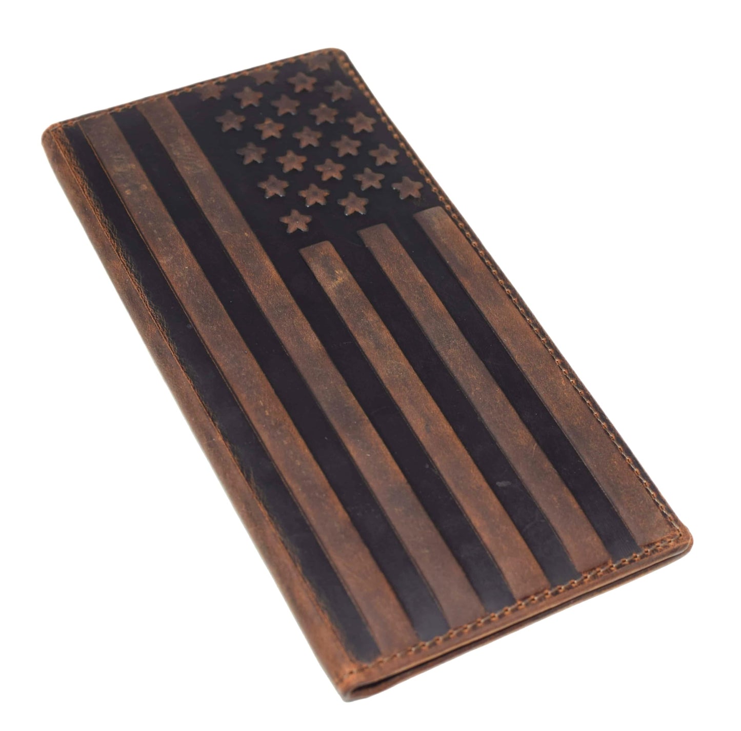 Genuine Leather Checkbook Cover For Men & Women Checkbook Holder Wallet RFID Blocking USA Series (USA Flag Brown)