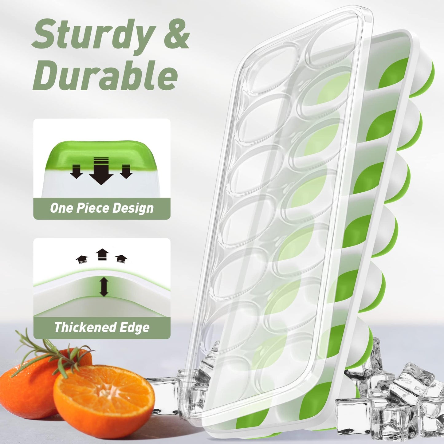 ChefAide Ice Cube Tray with Lid, 4 Packs 56 Cubes Durable Stackable Ice Cube Trays for Freezer with Removable Lids, Easy-Release Plastic & Silicone Ice Tray for Cocktail, Coffee