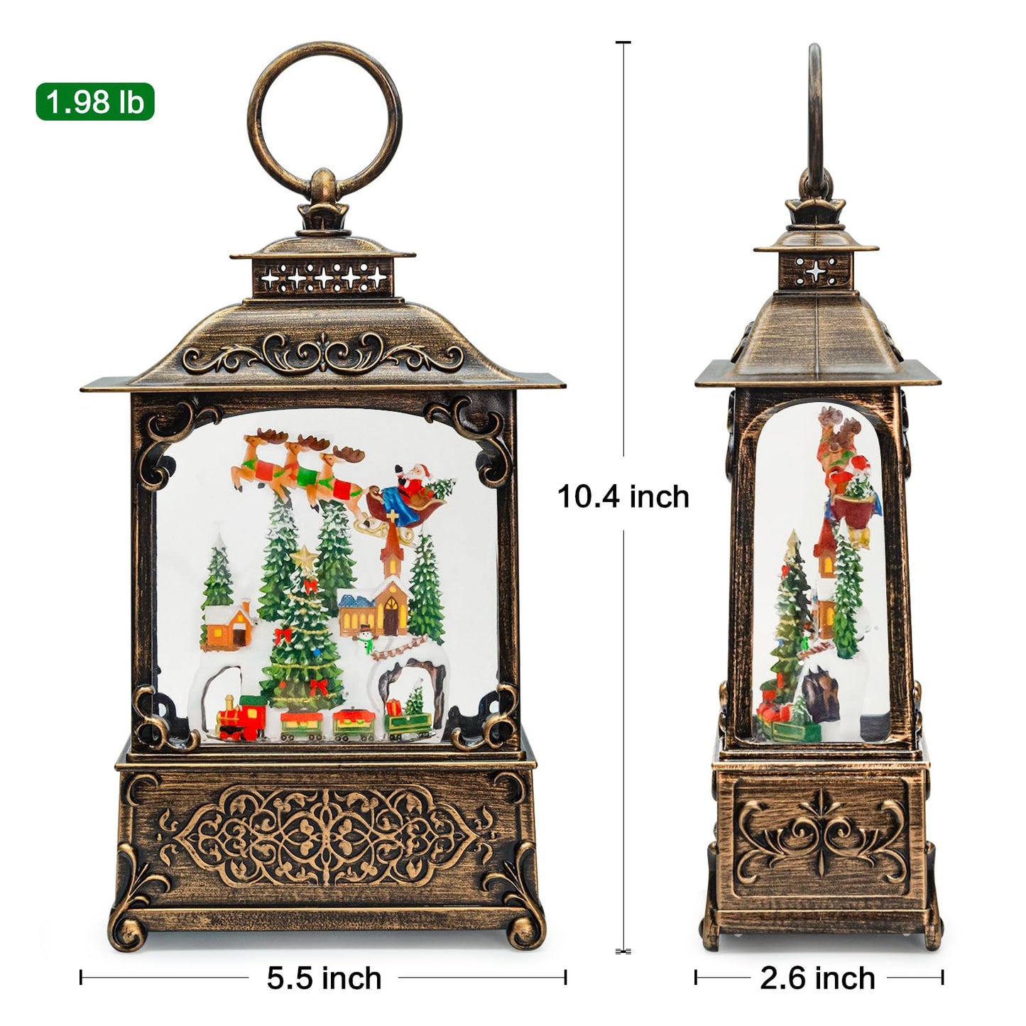 Christmas Snow Globes Lantern with Music, Winter Village Scene Snow Globes with Swirling Glitter Effects, USB/Battery Powered with 6-Hour Timer, Christmas Decorations