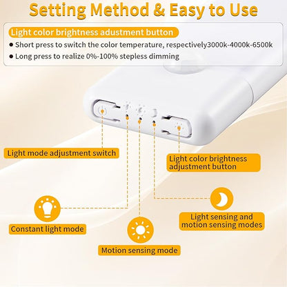 Wireless Under Cabinet Lighting 12 Inch 3 Pack, Magnetic Motion Sensor Light Indoor USB C Rechargeable Closet Lights, 3 Color Dimmable LED Night Light Stick on Under Counter Lights for Kitchen Stairs