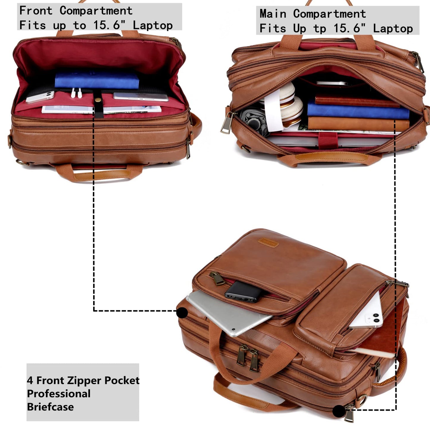 Baosha Vegan Leather Laptop Backpack Briefcase Hybrid 15.6 Inch Laptop Travel Backpack Hiking College Backpack for Men BC-04 (Brown)