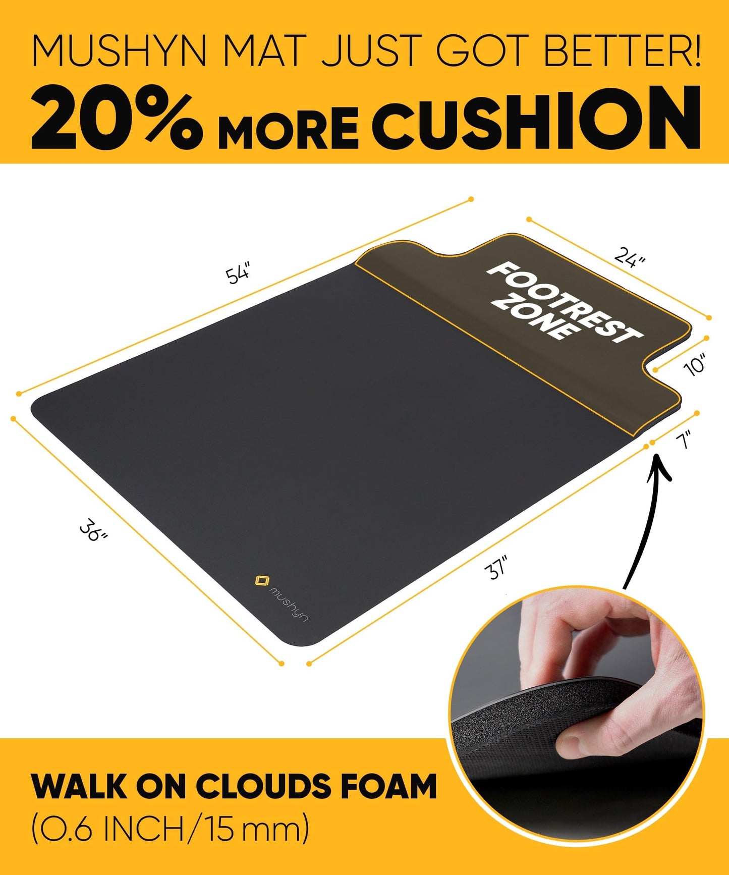 Office Chair Mat with Anti-Fatigue Cushioned Footrest – 2-in-1 Standing Desk Mat for Hardwood Floors – Dual-Zone Design for Standing Comfort and Smooth Chair Rolling (54” × 36”)