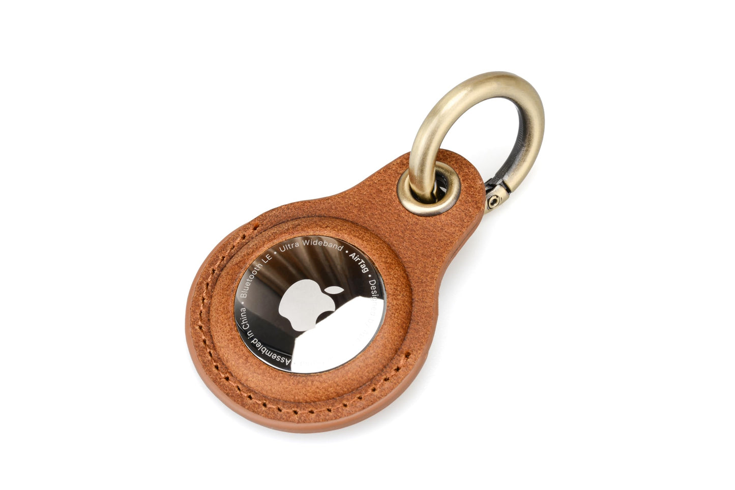 Habac Studio Airtag Keyring Genuine Leather with Brass Key Tags. Apple Airtag Holder Luggage GPS Tracker Dog Airtag Case Keychain (Brown)