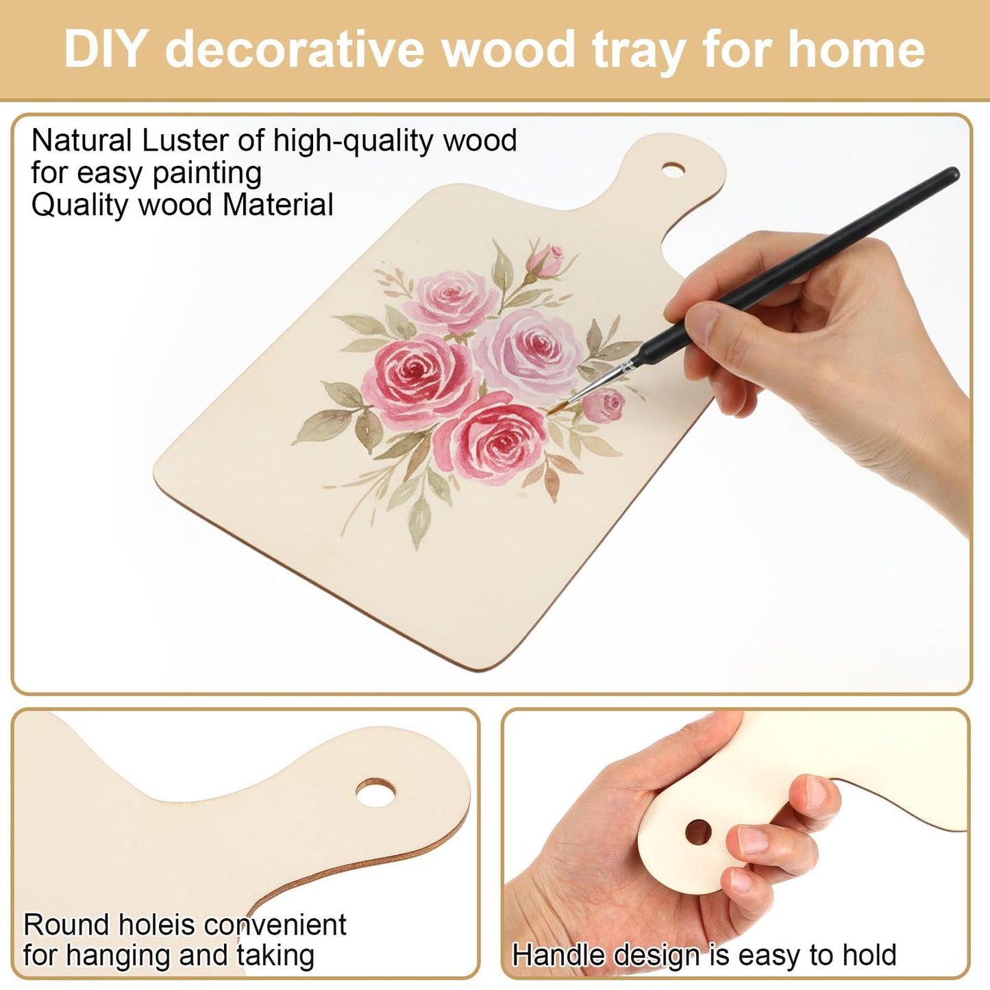 24 Pcs 11.8 x 6.3 Inch Large Unfinished Wooden Cutting Boards with Handles Charcuterie Boards for DIY Crafts, Kitchen Serving, Christmas Thanksgiving Decor