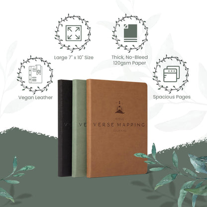 Graceful By Design Bible Verse Mapping Journal - Vegan Leather - Premium Bible Study Journaling Kit (Camo Green)