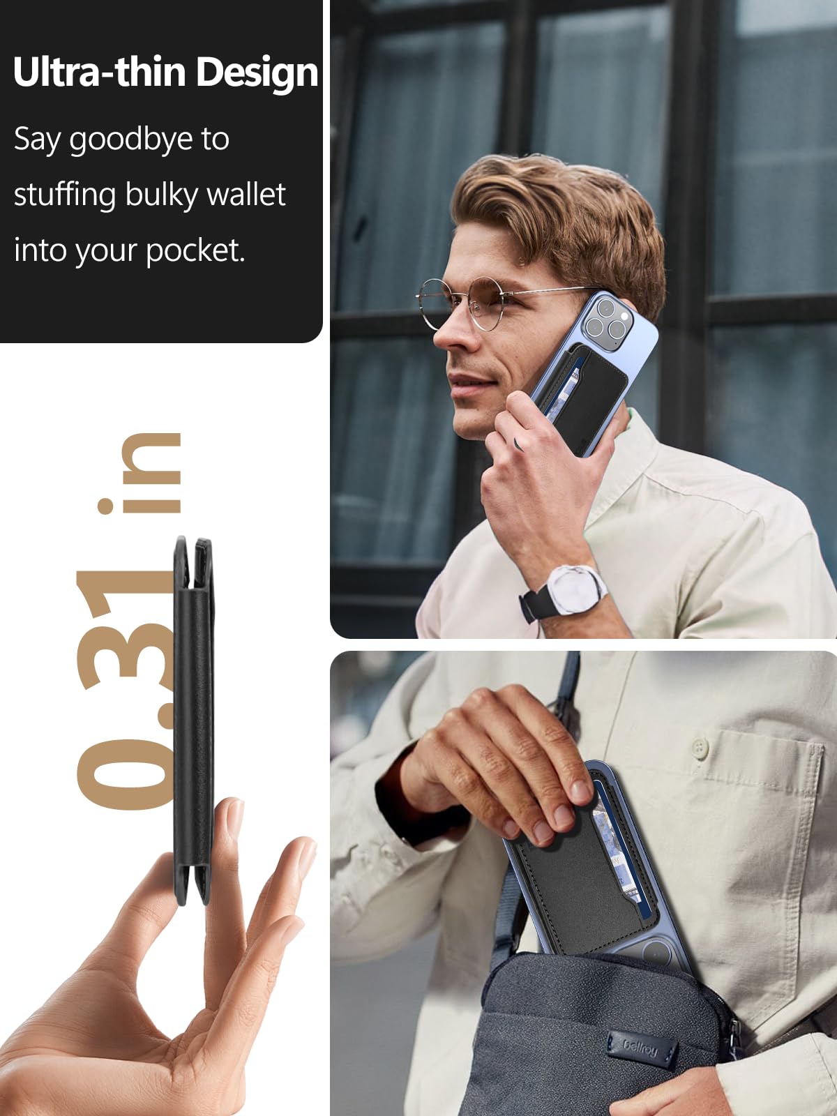Miroddi for Magsafe Wallet, Ultra-Thin Leather Magnetic Phone Wallet Compatible with iPhone 17/16/15/14/13/12 Series, Magnetic Back of Phone Card Holder Fit 5 Cards 2 Bills, RFID Blocking, Black