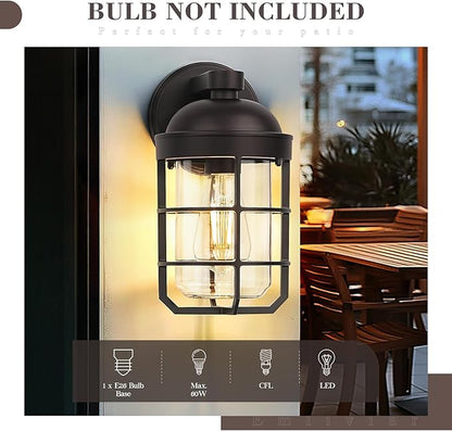 Emliviar Farmhouse Wall Mount Outdoor Lighting, Nautical Exterior Light Fixture Metal with Clear Glass, Outside Light in Oil Rubbed Bronze Finish for Garden & Porch, GE255BL ORB