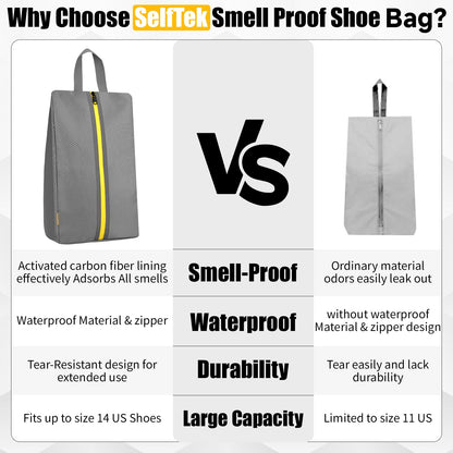 SelfTek Smell Proof Shoe Bags for Travel - Odor-Absorbing Cleat Bags for Sports, Water-Resistant Travel Shoe Organizer with Active Carbon Fabric, Lightweight Shoe Storage for Gym, G-olf, Cleats