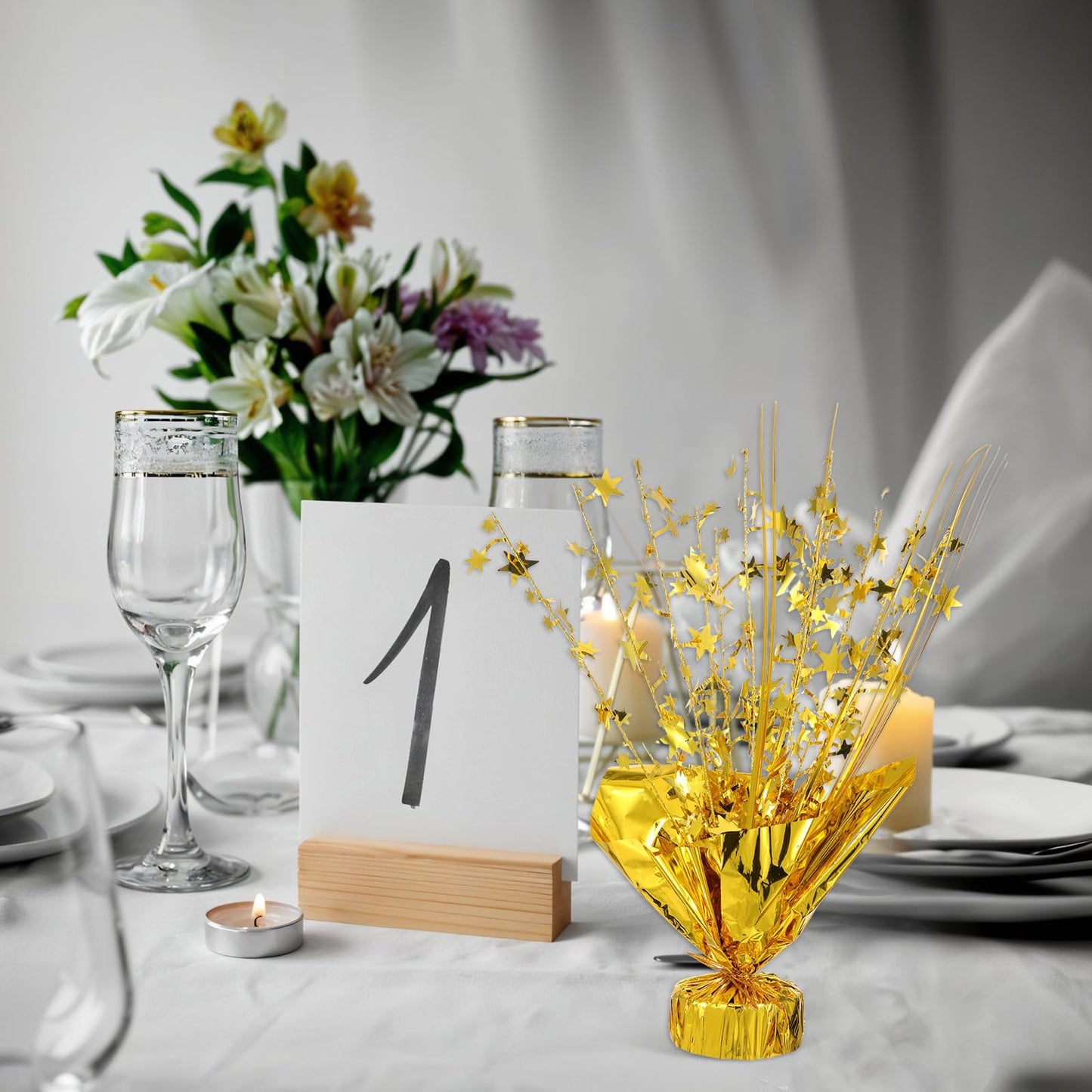 6 Pcs Metallic Foil Spray Centerpiece Star Table Decoration Gold Centerpieces Decors with Star Burst Table Centerpieces for Birthday Wedding Holiday Anniversary Graduation Home Party