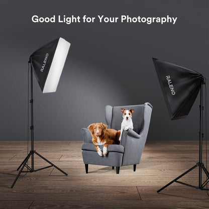 RALENO Softbox Lighting Kit, 20X28-Inch Softbox Photography Lighting with LED Bulbs(50W | 5500K | TLCI≥97), Streaming Lighting for Video Rcording Photoes Portraits YouTube | Model: PS40