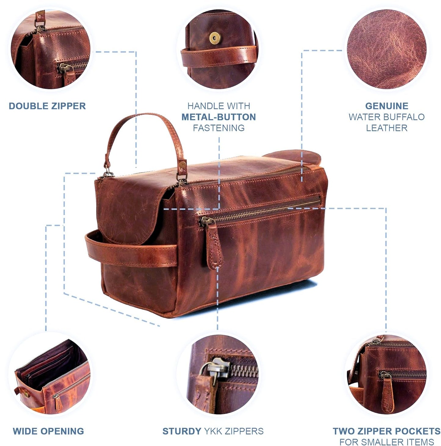 MILITARIA STUFFS Premium Leather Toiletry Bag Travel Kit Unisex,Travel Mens Toiletry Bag,Mens Leather Shaving Bag, Handcrafted Vintage Shaving - Kit (Combo of 4 Items)