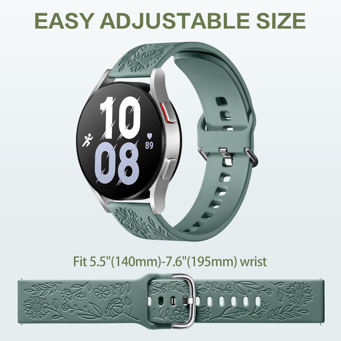 SNBLK Floral Engraved Bands Compatible with Samsung Galaxy Watch 7 Band 6 5 4 Active 2 40mm 44mm/5 Pro/Watch 6/4 Classic, 6Pack 20mm Cute Flower Soft Silicone Sport Strap for Samsung Watch Bands Women