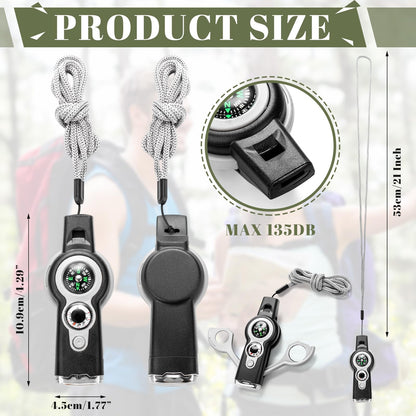 Arrowbash 12 Pack Emergency Survival Whistle 7-in-1 Compass Hiking Survival Safety Whistle with Lanyard Outdoor Multifunctional Tool Ideal for Hiking Camping Rescue Signaling(Gray)