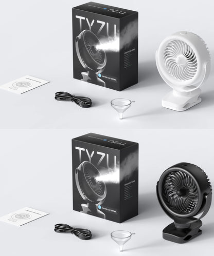 TYZU 7 Inch Portable Misting Fan 4000mAh Battery 360° Rotatable 130mlTank 4 Speeds and Timer, Fan for Baby, Office,Travel,Treadmill, Outdoors Camping,Golf Cart